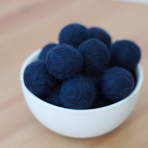 Navy Blue Wool Felt Pom Pom Balls