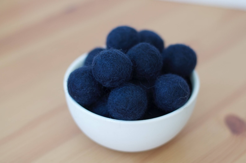 Navy Blue Wool Felt Pom Pom Balls image 1