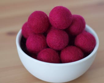 Raspberry Wool Felt Pom Pom Balls