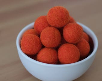 Tangerine Felt Balls, Felt Pom Pom Balls set of 12