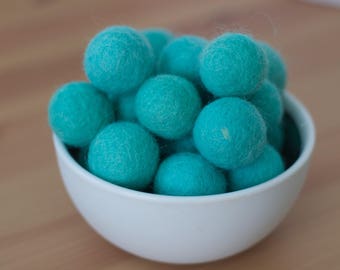 Turquoise Wool Felt Pom Pom Balls