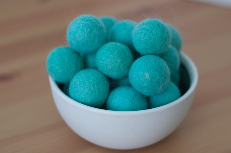 Turquoise Wool Felt Pom Pom Balls image 1