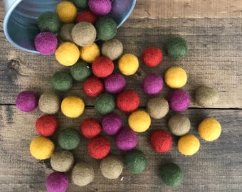 Autumn Felt Ball Set, Fall Wool Felt Balls, Rustic Felt Balls