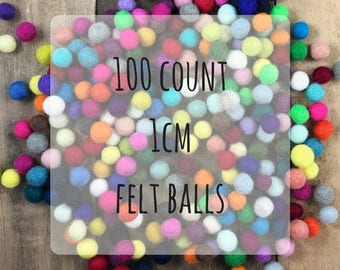 100 count - 1cm Wool Felt Balls