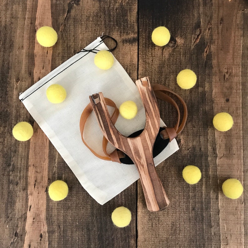 Wooden Slingshot With Felt Ball Ammo Personalized Child's Etsy