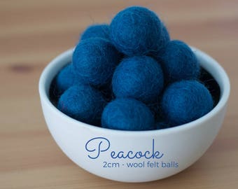 Peacock Blue Wool Felt Pom Pom Balls