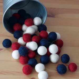 Vintage Americana Wool Felt Balls, Felt Pom Pom Balls, 4th of July Decor image 1