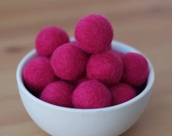 Fuchsia Wool Felt Pom Pom Balls set of 12