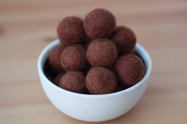 Chocolate Wool Felt Pom Pom Balls set of 12