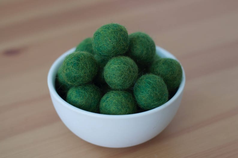 Forest Green Wool Felt Pom Pom Balls image 1