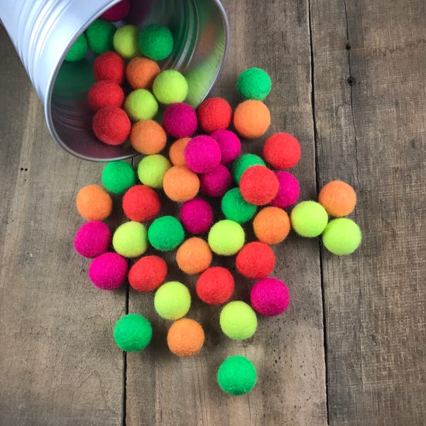 Totally Neon Felt Ball Set, Bright Color Felt Balls, Summer Felt Balls