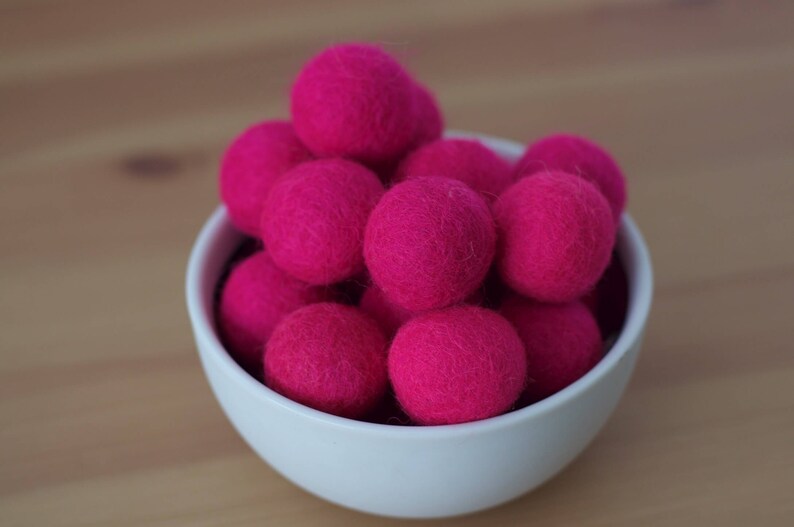 Hot Pink Wool Felt Pom Pom Balls image 1