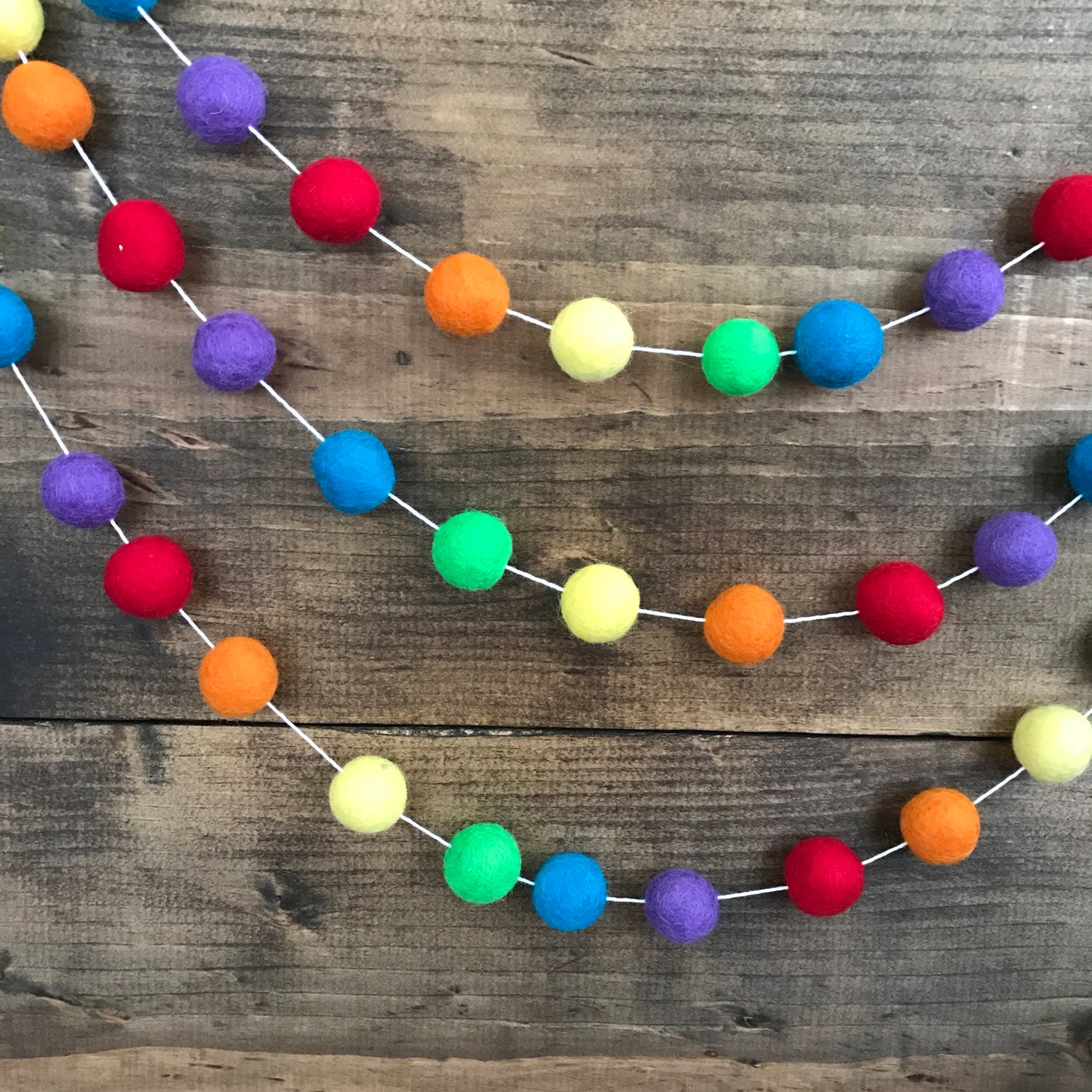 Rainbow Felt Ball Garland - Etsy