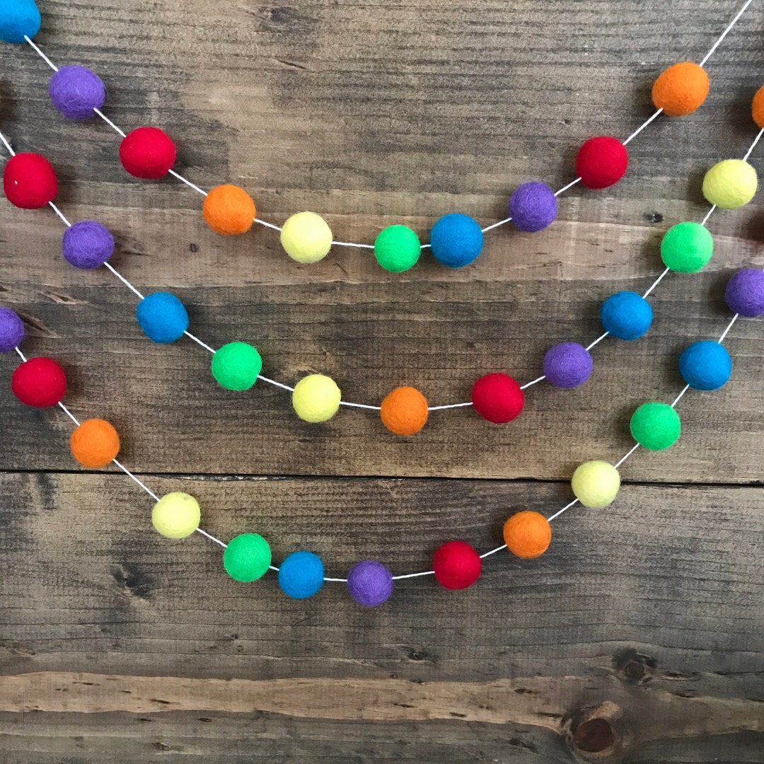 Rainbow Felt Ball Garland - Etsy