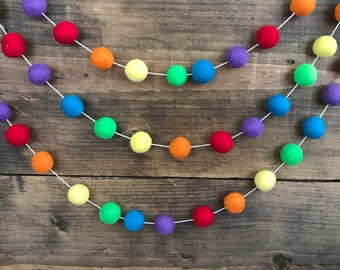 Rainbow Felt Ball Garland