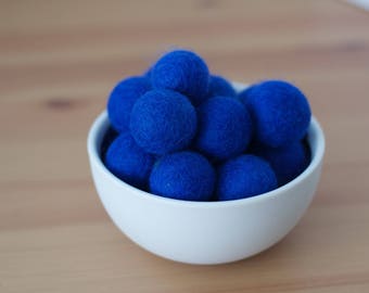 Colbalt Blue Wool Felt Pom Pom Balls