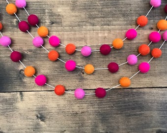 Peony Felt Ball Garland, Felt Pom Garland