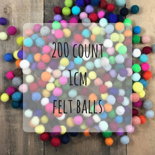 200 count 1 cm Wool Felt Balls - assorted colors