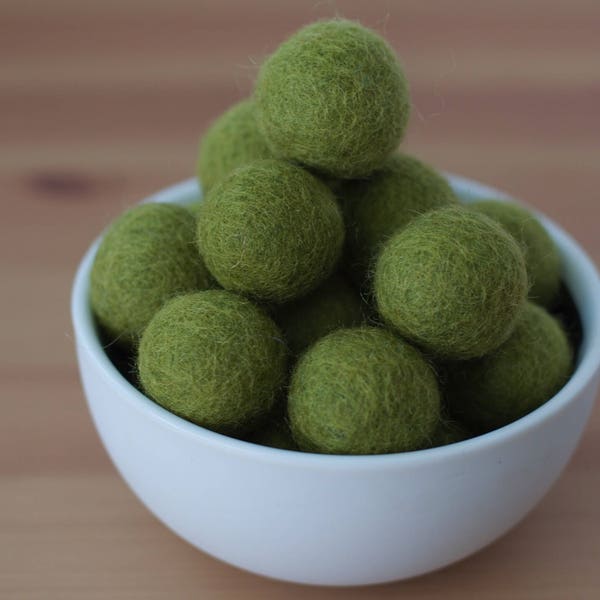 Olive Green Wool Felt Pom Pom Balls