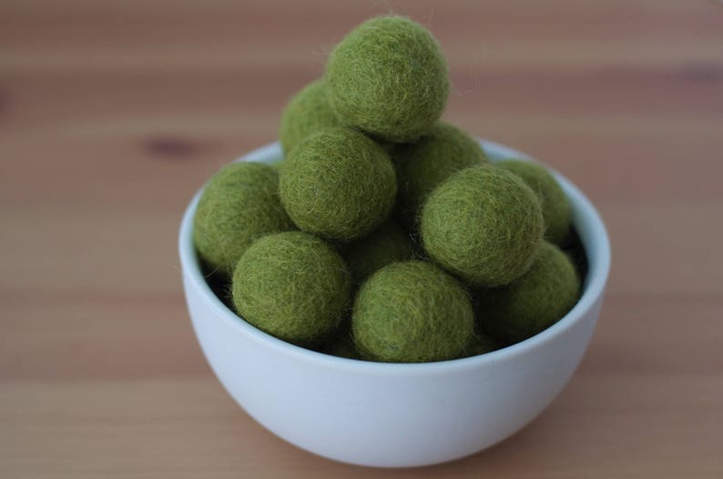 Olive Green Wool Felt Pom Pom Balls image 1