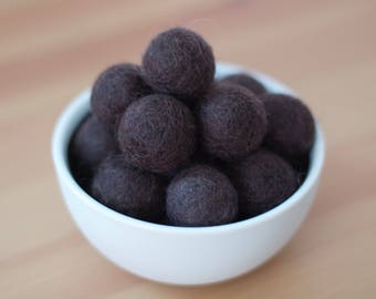 Dark Chocolate Wool Felt Pom Pom Balls