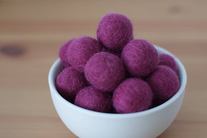 Mauve Wool Felt Pom Pom Balls image 1