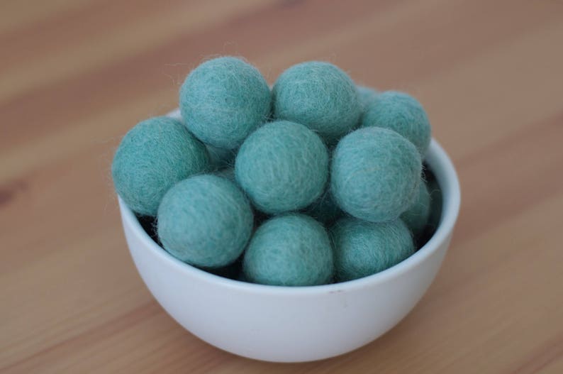 Sea Foam Blue Wool Felt Pom Pom Balls image 1