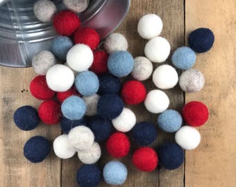 Old Glory Wool Felt Balls, 4th of July Felt Pom Balls, Patriotic Party Decor,