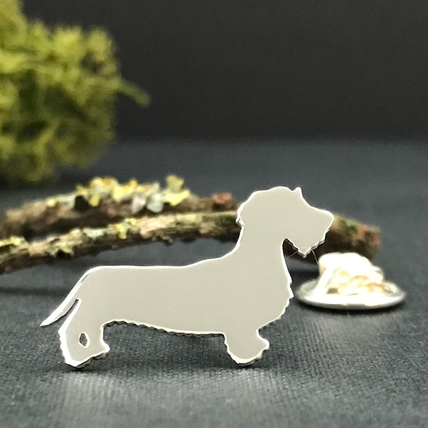 Silver Wirehaired Dachshund Dog Lapel Pin