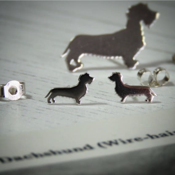 Handmade Sterling Silver Wire Haired Dachshund Dog Stud Etsy
