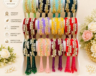 Velvet Embroidery Bangles with Hanging Tassels.