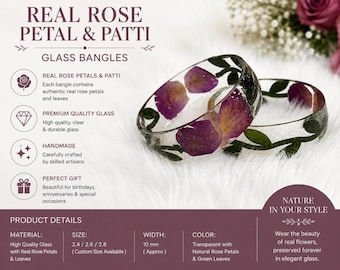 Real Rose Petal Glass Bangles