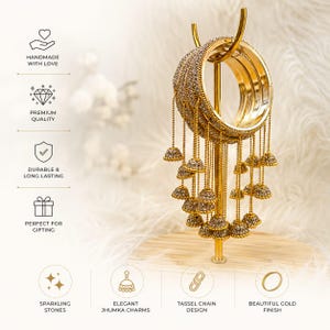 Gouden Jhumka-armbandenset voor dames | Indiase Pakistaanse bruidsarmbanden | Bungelarmband met kwastje | Trouwsieraden | Feestelijk etnisch cadeau