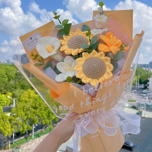 Crochet sunflower, knitted lily,handmade sunflowers bouquet,gift for her,home decoration,gift for friend,birthday gift,mother&#39;s day gift