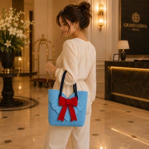Crochet Bow Tote Bag Pattern PDF, Cute Granny Style Handbag Crochet Pattern, Large Ribbon Purse, DIY Tote Bag Tutorial