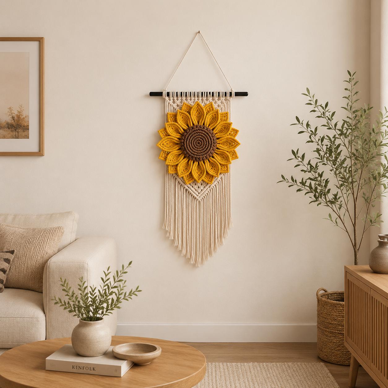 28 Large Sunflower Crochet Patterns: Brighten Your Home with DIY Decor 25 Sunflower Macrame Wall Hanging