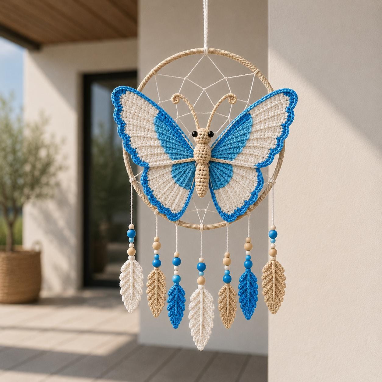 Blue Butterfly Dreamcatcher Crochet Pattern PDF, Butterfly Wall Hanging Pattern, Boho Nursery Decor Crochet, Butterfly Wind Spinner Pattern