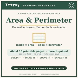 Area and Perimeter Worksheets, Rectangles Models, 3rd 4th Grade Math Practice, Parent Guided Printable PDF