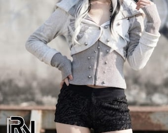 Women's Knitted Hooded Jacket | Y2K Streetwear Layering Top | Vintage Casual Zip Cardigan | Aesthetic Fashion Gift for Her