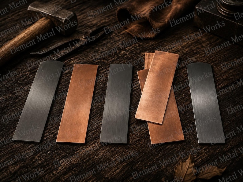 Copper Damascus San Mai Bar | High Carbon Core Billet for Knife Making | Handmade San Mai Damascus Steel Blank Custom Knife Making Material image 2