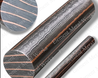 Premium Damascus Copper Rod | Hand Forged Round Bar Blank for Knife Making, Jewelry, Pen Turning, Bolsters, Rings & Custom EDC Projects