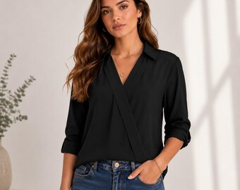 Business Casual Blouse, Office Shirt, Long Sleeve Fashion Top, Elegant Everyday Wear, Women’s Spring Summer Clothing