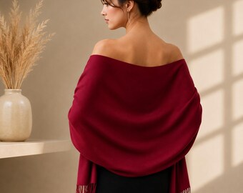 Women’s Elegant Shawl Wrap, Soft Fringed Scarf, Shoulder Wrap for Weddings, Evening Wear, Travel, Special Occasions & Gift for Her