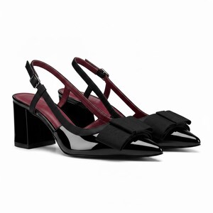 Women's Bow Mary Jane Heels Pointed Toe Platform Square Heel Sandals