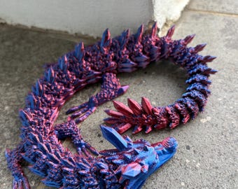 3D Printed Articulated Dragon- Flexible- Great Quality-Cool Design (33cm) Maroon and Dark Blue