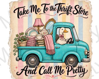 Duck Truck Clipart, Vintage Teal Pickup Sublimation, Thrifting PNG (Digital Download)