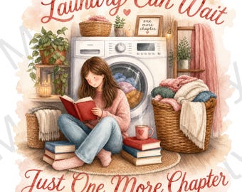 Cozy Reading Art Print | Book Lover Wall Decor, Laundry Can Wait Illustration