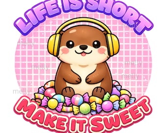 Otter Candy Kawaii Art Print • Pastel Retro Decor (Digital Download)