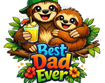 Sloth Dad PNG SVG, Tropical Summer Design (Digital Download)