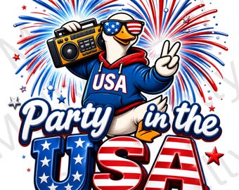 Patriotic Duck PNG, USA Flag Sunglasses, 4th of July Sublimation Graphic (PNG)